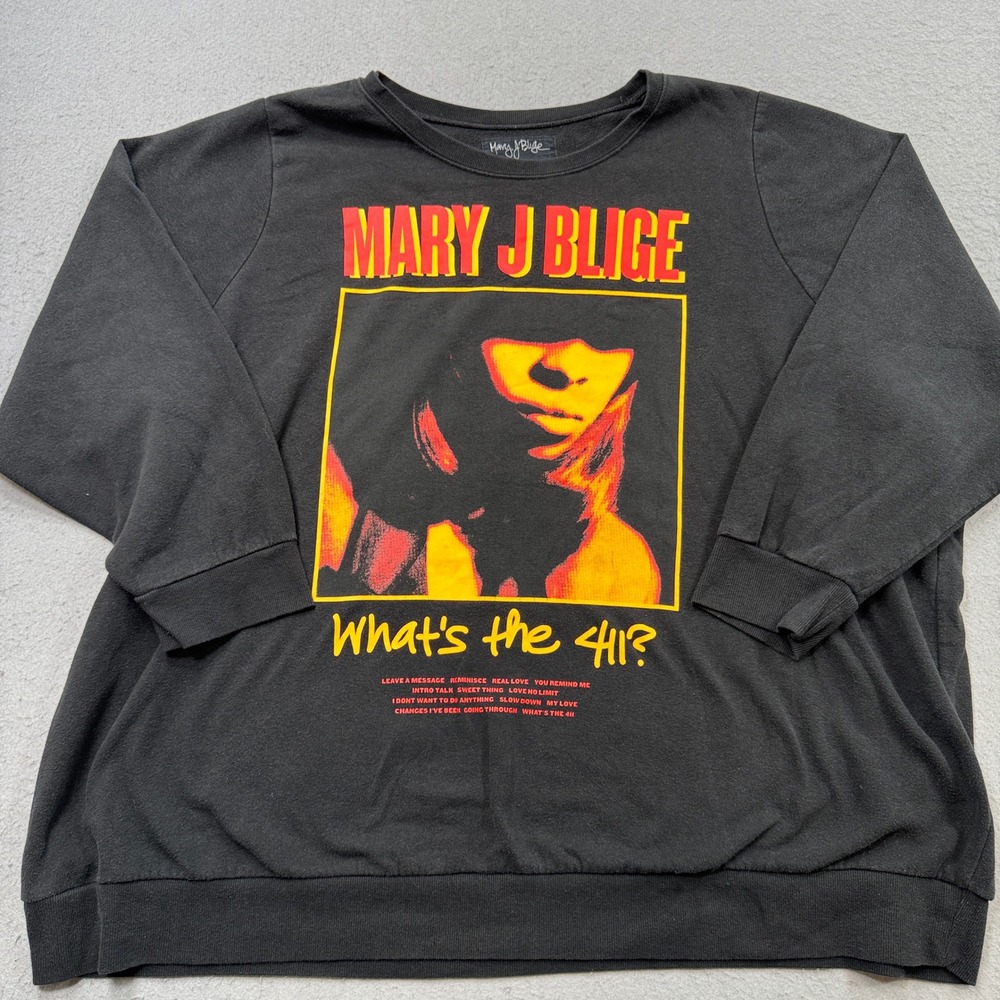 Y2K Mary J Blige Sweatshirt Women's 6 Black What's the 411 Oversized Skater
